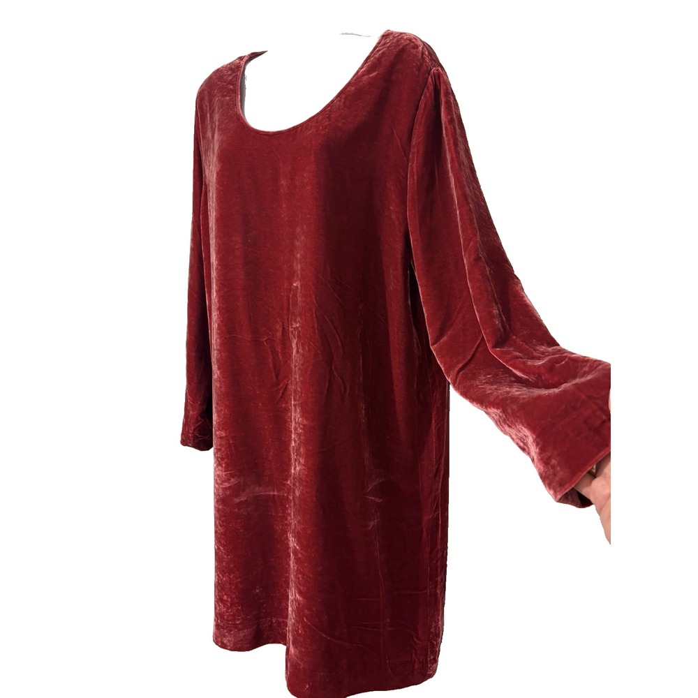 Vtg 90s J. Jill Raspberry Velvet Dress~L~Silk Bld Shift Long Slvs Glam Boho Luxe - Picture 4 of 13